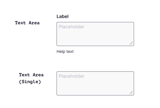 Dois tipos de text area: padrão e unitário.