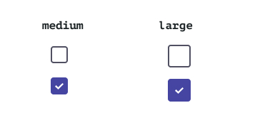 Duas variações de tamanho para o checkbox dispostas lado a lado