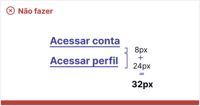 Dois links com pouco espaçamento, totalizando 32px