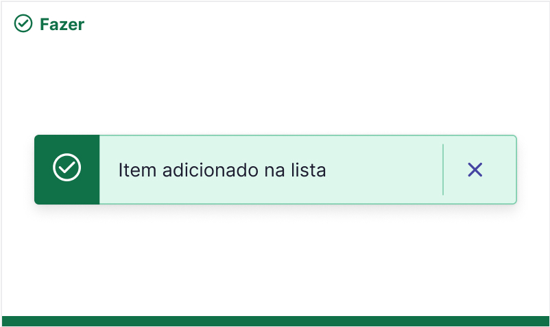 Toaster de sucesso, com mensagem 'Item adicionado na lista'. 