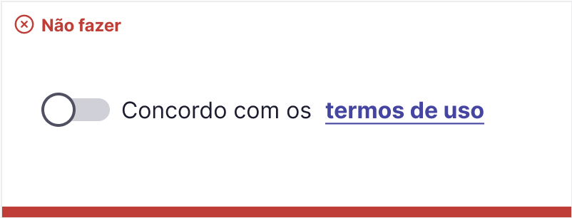 Componente switch com um rótulo '“'Concordo com os termos de uso'