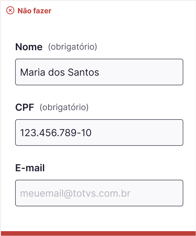 Inputs Nome, CPF e Email, com os dois primeiros marcados como obrigatório.