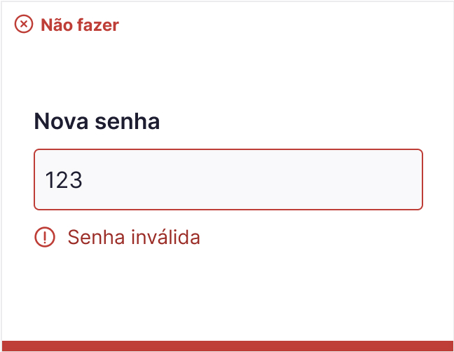 Campo nova senha sinalizado com erro e mensagem senha inválida