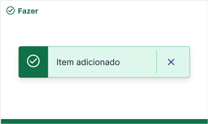 Toaster de sucesso, com mensagem “item adicionado” e botão close