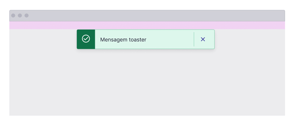 Exemplo do toaster em uma tela desktop, com alinhamento top center